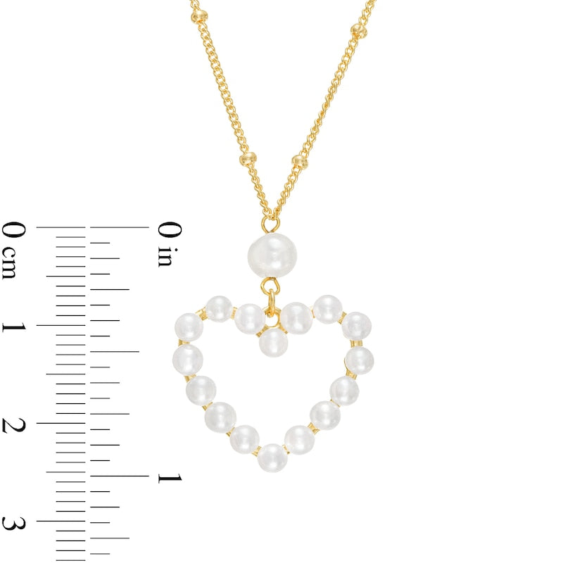 3.0-5.0mm Cultured Freshwater Pearl Heart Outline Drop Necklace in Sterling Silver with 18K Gold Plate