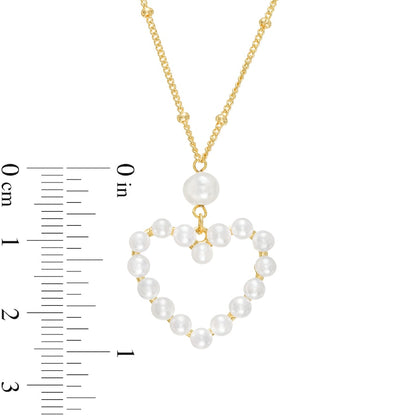 3.0-5.0mm Cultured Freshwater Pearl Heart Outline Drop Necklace in Sterling Silver with 18K Gold Plate