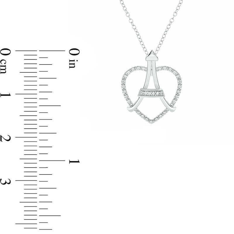 0.1 CT. T.W. Natural Diamond Heart Online Eiffel Tower Pendant in Sterling Silver