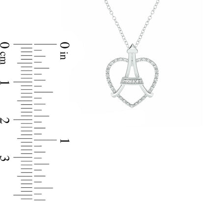 0.1 CT. T.W. Natural Diamond Heart Online Eiffel Tower Pendant in Sterling Silver