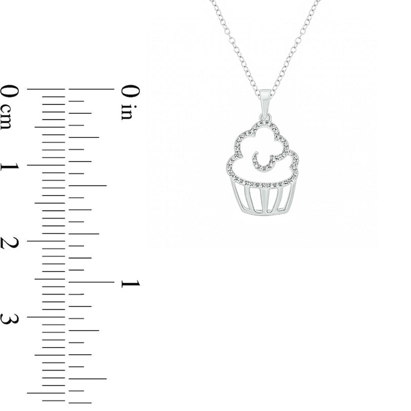 Natural Diamond Accent Cupcake Pendant in Sterling Silver