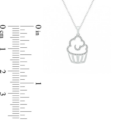 Natural Diamond Accent Cupcake Pendant in Sterling Silver