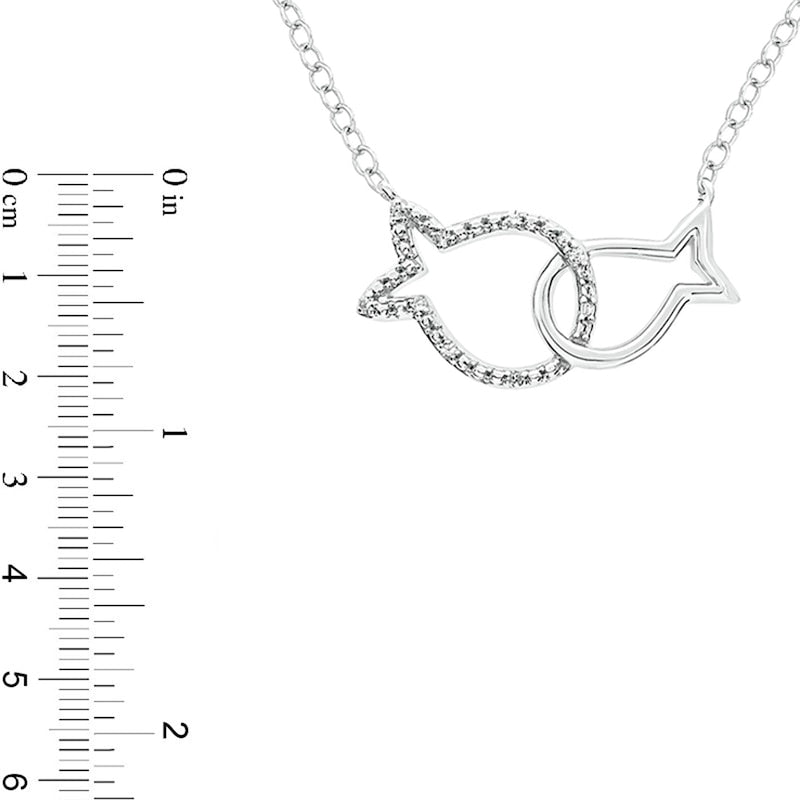 Natural Diamond Accent Interlocking Fish Necklace in Sterling Silver