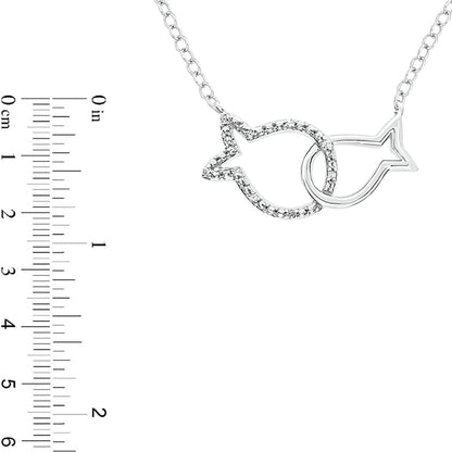 Natural Diamond Accent Interlocking Fish Necklace in Sterling Silver
