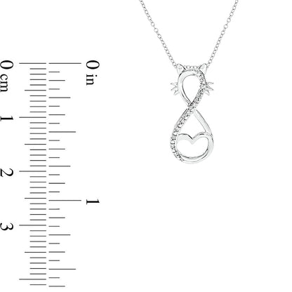 Natural Diamond Accent Infinity Cat Pendant in Sterling Silver