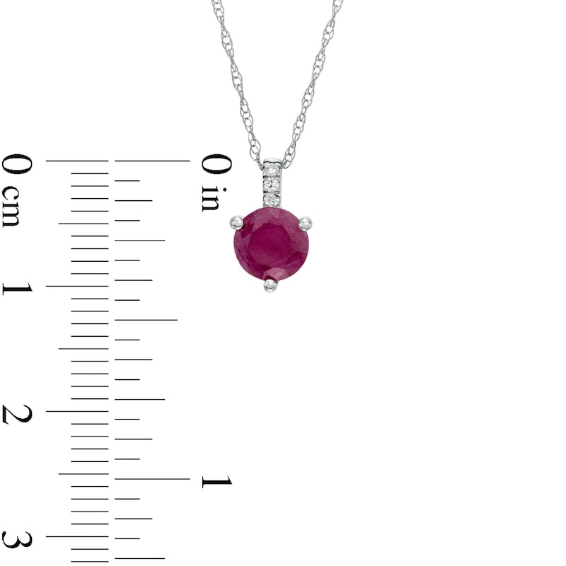 6.0mm Ruby and Natural Diamond Accent Drop Pendant in 10K White Gold