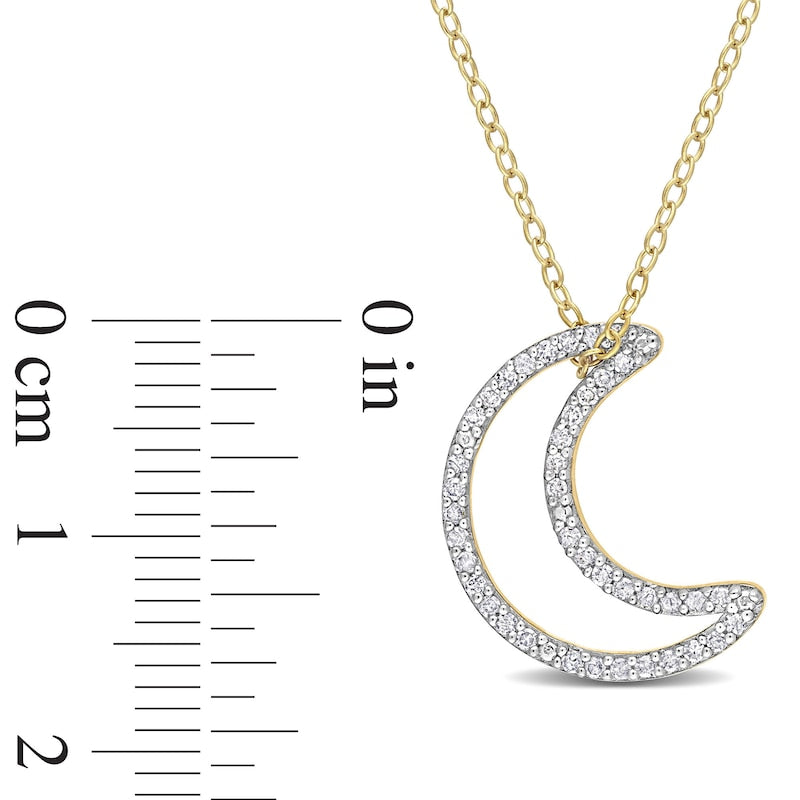 0.2 CT. T.W. Natural Diamond Crescent Moon Outline Pendant in Sterling Silver with Yellow Rhodium Plate
