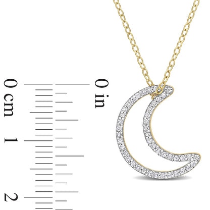 0.2 CT. T.W. Natural Diamond Crescent Moon Outline Pendant in Sterling Silver with Yellow Rhodium Plate