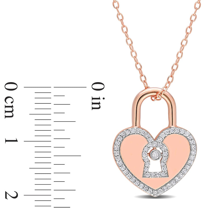 0.2 CT. T.W. Natural Diamond Heart-Shaped Lock Pendant in Sterling Silver with Rose Rhodium Plate