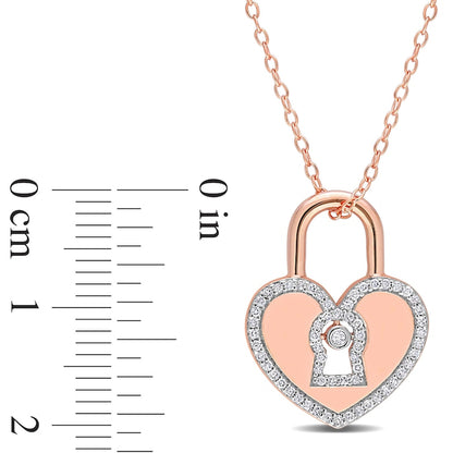 0.2 CT. T.W. Natural Diamond Heart-Shaped Lock Pendant in Sterling Silver with Rose Rhodium Plate