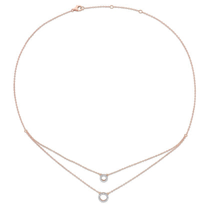 0.05 CT. T.W. Natural Diamond Double Strand Layered Circle Necklace in Sterling Silver with Rose Rhodium Plate - 19"