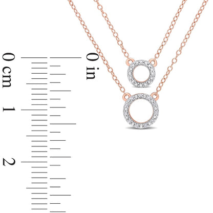 0.05 CT. T.W. Natural Diamond Double Strand Layered Circle Necklace in Sterling Silver with Rose Rhodium Plate - 19"
