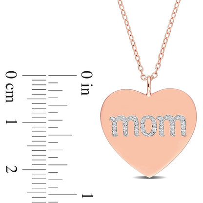 0.1 CT. T.W. Natural Diamond "mom" Heart Pendant in Sterling Silver with Rose Rhodium Plate