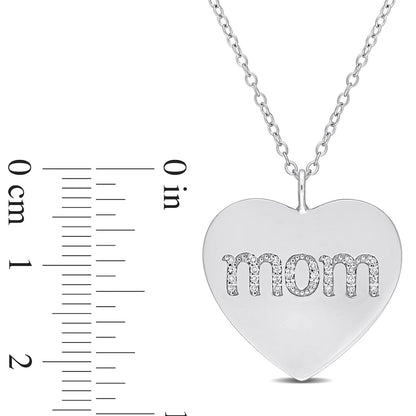 0.1 CT. T.W. Natural Diamond "mom" Heart Pendant in Sterling Silver
