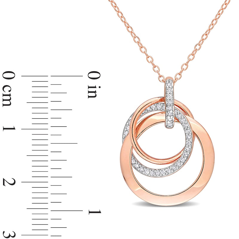 0.2 CT. T.W. Natural Diamond Interlocking Circles Trio Pendant in Sterling Silver with Rose Rhodium Plate