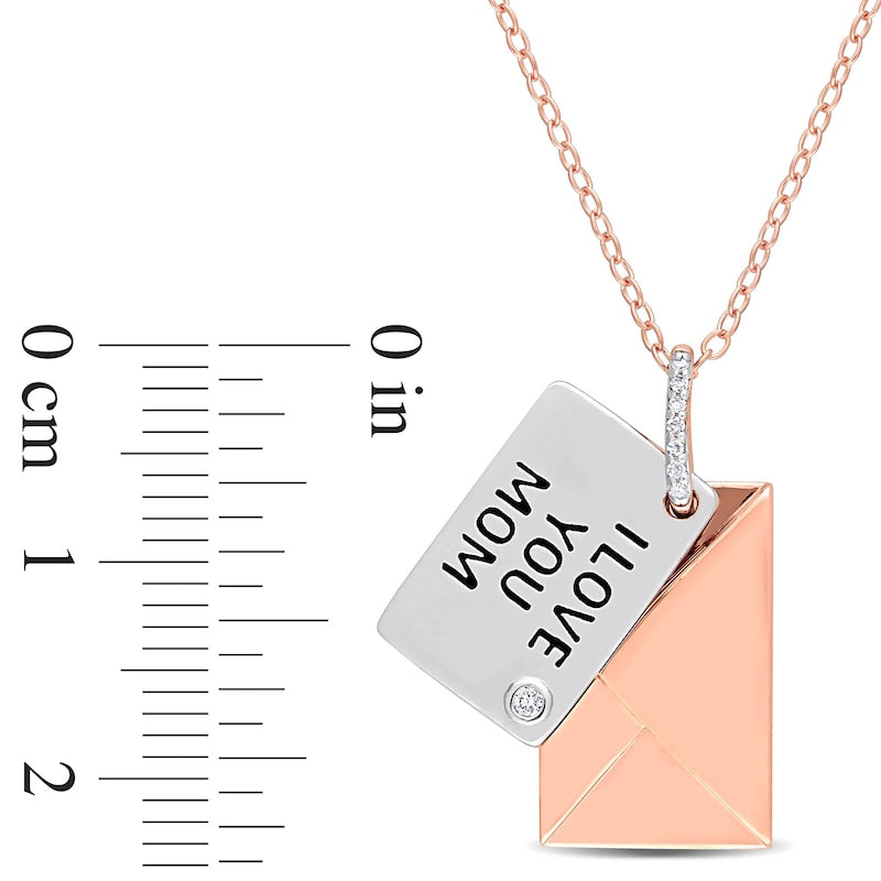 Natural Diamond Accent "I LOVE YOU MOM" Letter Pendant in Sterling Silver with Rose Rhodium Plate