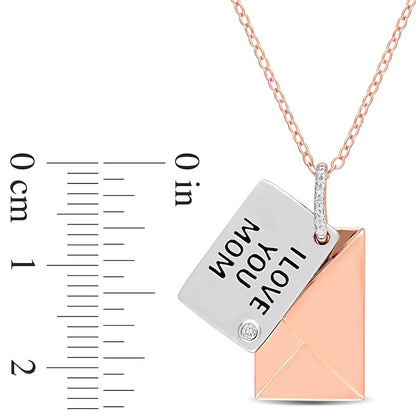 Natural Diamond Accent "I LOVE YOU MOM" Letter Pendant in Sterling Silver with Rose Rhodium Plate