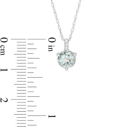 6.0mm Aquamarine and Natural Diamond Accent Drop Pendant in 10K White Gold