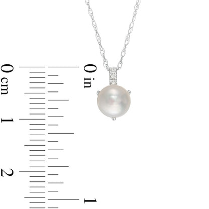 6.0-6.5mm Button Cultured Freshwater Pearl and Natural Diamond Accent Drop Pendant in 10K White Gold