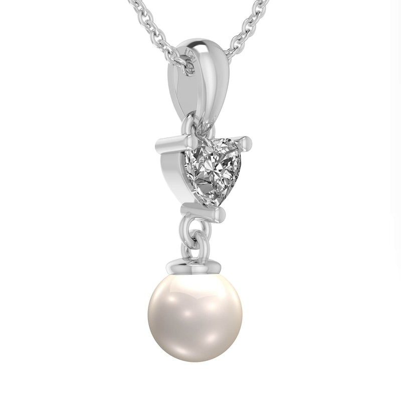 7.0mm Cultured Freshwater Pearl and Heart-Shaped Lab-Created White Sapphire Double Drop Pendant in Sterling Silver
