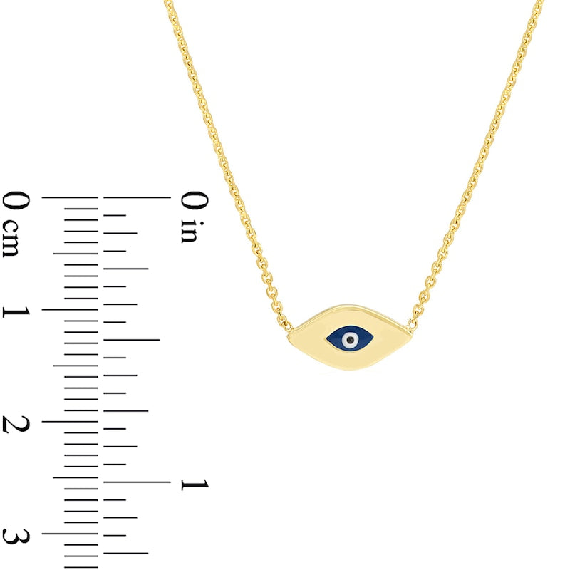 Mini Black, Blue and White Enamel Evil Eye Necklace in 14K Gold
