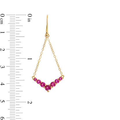 Rhodolite Graduated Chevron Pendulum Drop Earrings in 10K Gold