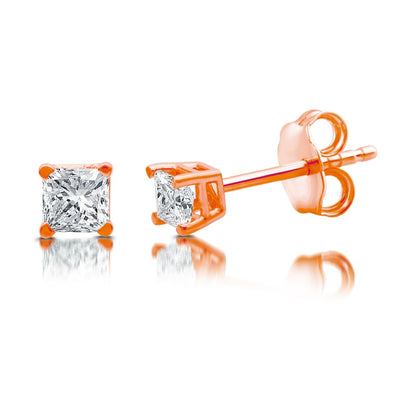 0.38 CT. T.W. Princess-Cut Diamond Solitaire Stud Earrings in 14K Rose Gold (J/I3)