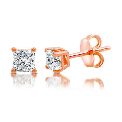 0.5 CT. T.W. Princess-Cut Diamond Solitaire Stud Earrings in 14K Rose Gold (J/I3)