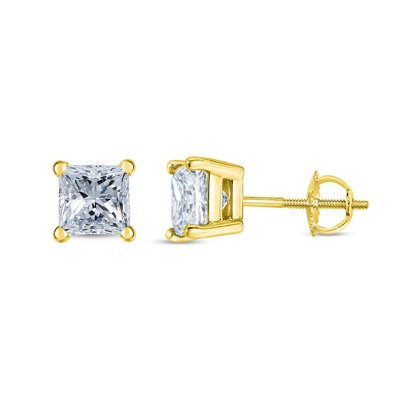 1.5 CT. T.W. Certified Princess-Cut Diamond Solitaire Stud Earrings in 14K Gold (J/VS2)