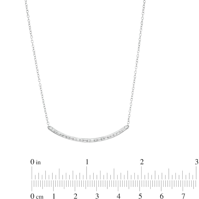 0.17 CT. T.W. Baguette and Round Natural Diamond Curved Bar Necklace in 10K White Gold