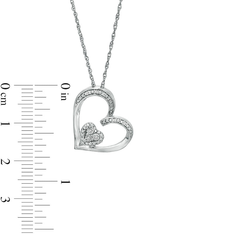 Natural Diamond Accent Tilted Double Heart Pendant in Sterling Silver