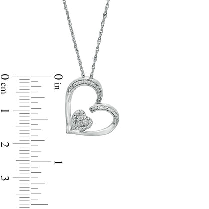 Natural Diamond Accent Tilted Double Heart Pendant in Sterling Silver