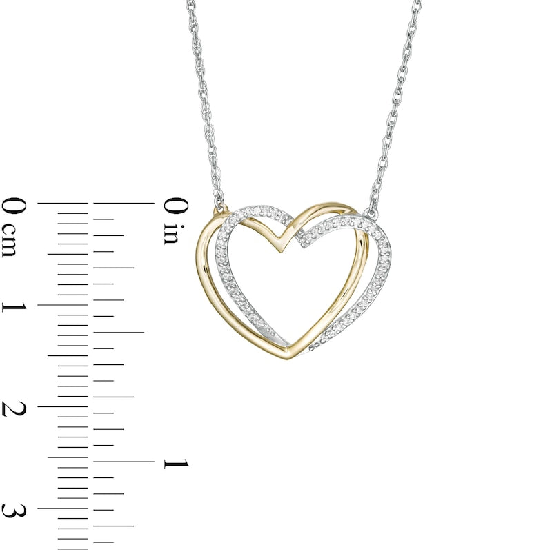 0.13 CT. T.W. Natural Diamond Interlocking Hearts Necklace in Sterling Silver and 10K Yellow Gold