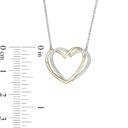 0.13 CT. T.W. Natural Diamond Interlocking Hearts Necklace in Sterling Silver and 10K Yellow Gold