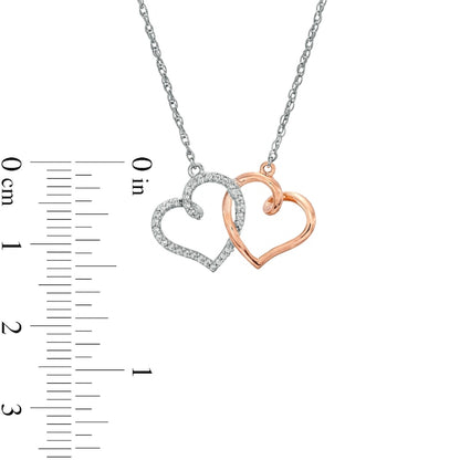 0.1 CT. T.W. Natural Diamond Interlocking Heart Necklace in Sterling Silver and 10K Rose Gold
