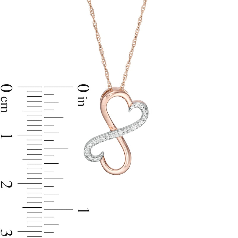 Natural Diamond Accent Double Heart Infinity Loop Pendant in 10K Rose Gold