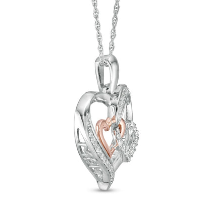 0.17 CT. T.W. Natural Diamond Interlocking Heart Trio Pendant in Sterling Silver and 10K Rose Gold