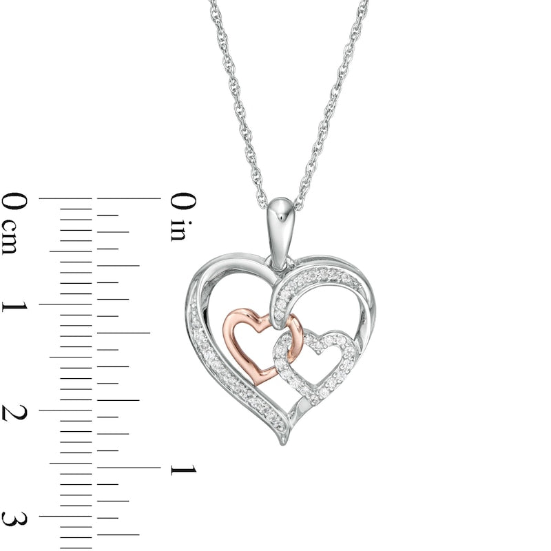 0.17 CT. T.W. Natural Diamond Interlocking Heart Trio Pendant in Sterling Silver and 10K Rose Gold