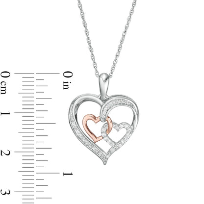 0.17 CT. T.W. Natural Diamond Interlocking Heart Trio Pendant in Sterling Silver and 10K Rose Gold