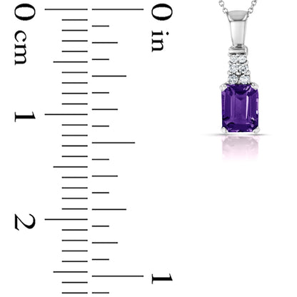 Emerald-Cut Amethyst and 0.17 CT. T.W. Natural Diamond Graduated Double Row Drop Pendant in 14K White Gold