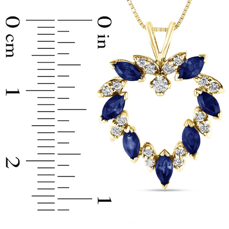 Marquise Blue Sapphire and 0.2 CT. T.W. Natural Diamond Leaf Alternating Wreath Heart Pendant in 14K Gold