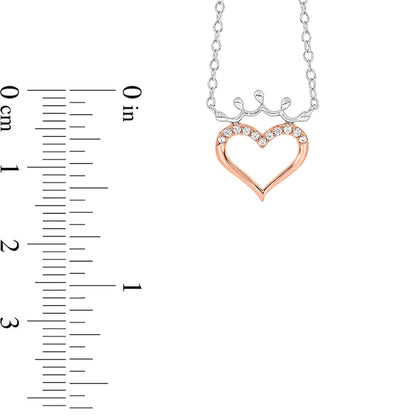 0.05 CT. T.W. Natural Diamond Crowned Heart Necklace in Sterling Silver with 14K Rose Gold Plate