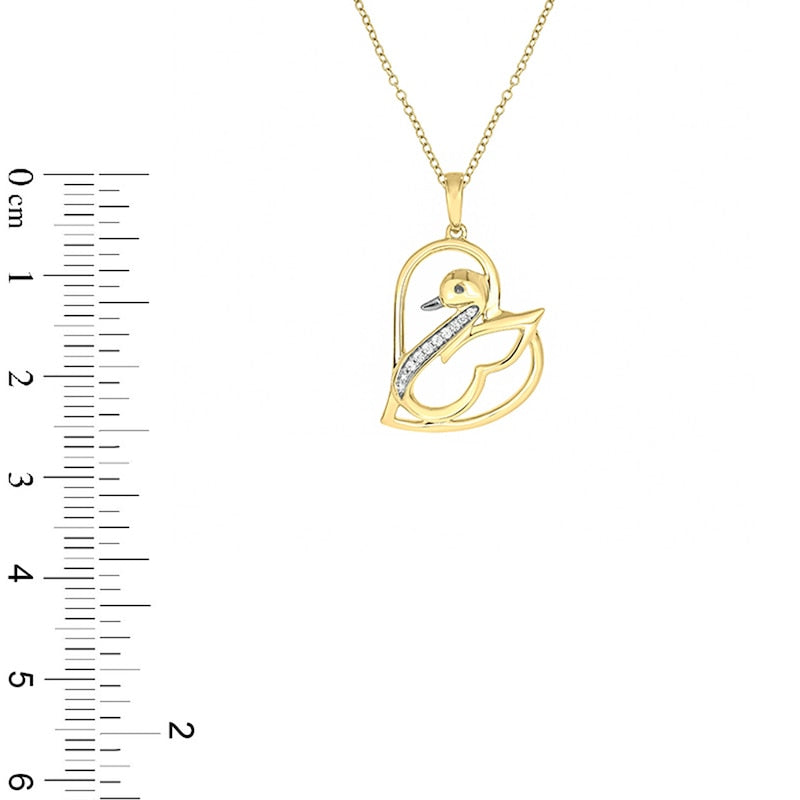 0.05 CT. T.W. Natural Diamond Swan in Tilted Heart Pendant in Sterling Silver with 14K Gold Plate