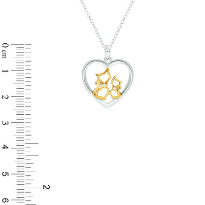 Natural Diamond Accent Cats in Heart Pendant in Sterling Silver with 14K Gold Plate