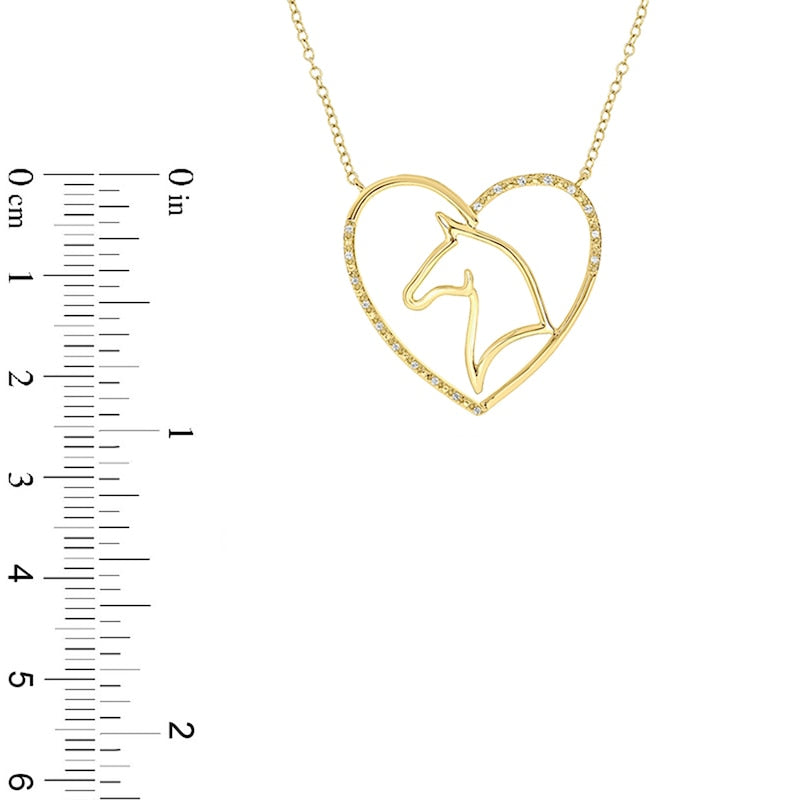 0.05 CT. T.W. Natural Diamond Horse in Heart Necklace in Sterling Silver with 14K Gold Plate