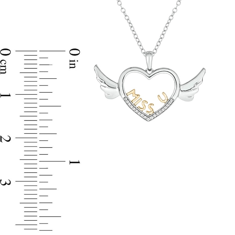 0.05 CT. T.W. Natural Diamond "Miss U" Winged Heart Pendant in Sterling Silver with 14K Gold Plate