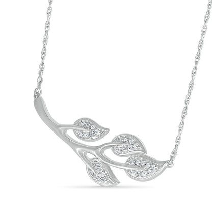 0.1 CT. T.W. Natural Diamond Four Leaf Tree Branch Necklace in Sterling Silver
