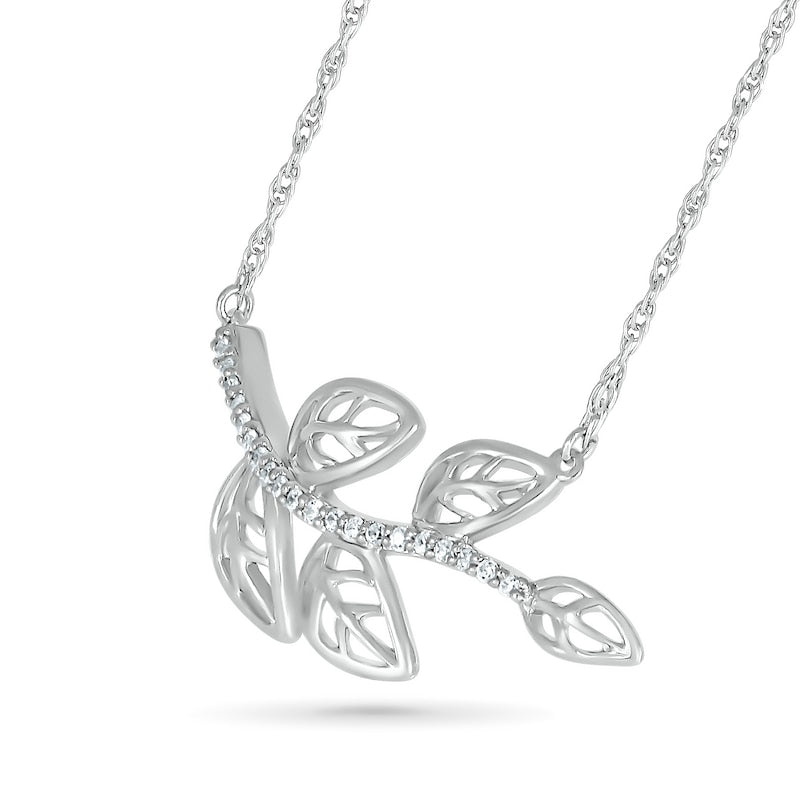 0.07 CT. T.W. Natural Diamond Five Leaf Tree Branch Necklace in Sterling Silver