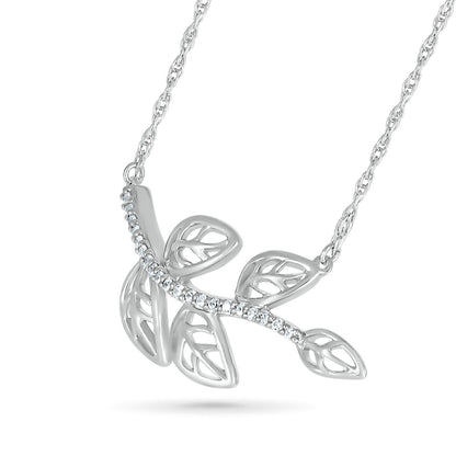 0.07 CT. T.W. Natural Diamond Five Leaf Tree Branch Necklace in Sterling Silver
