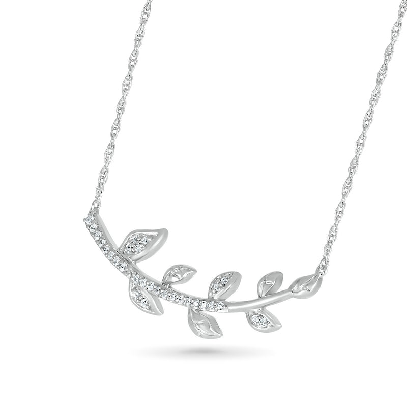 0.13 CT. T.W. Curved Eight Leaf Branch Necklace in Sterling Silver